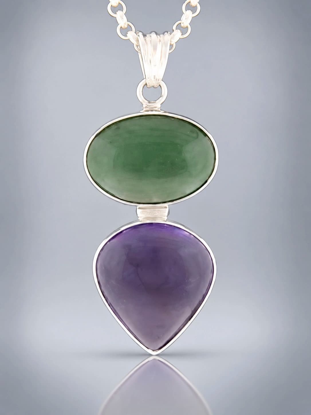 sterling silver greenstone and amethyst pendant