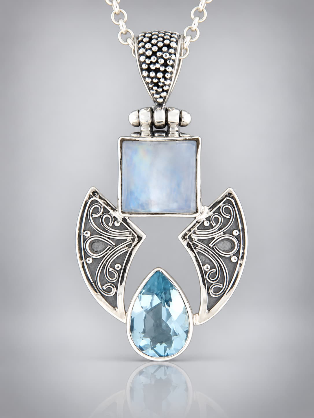 Blue Topaz & Moonstone Pendant - Sterling Silver