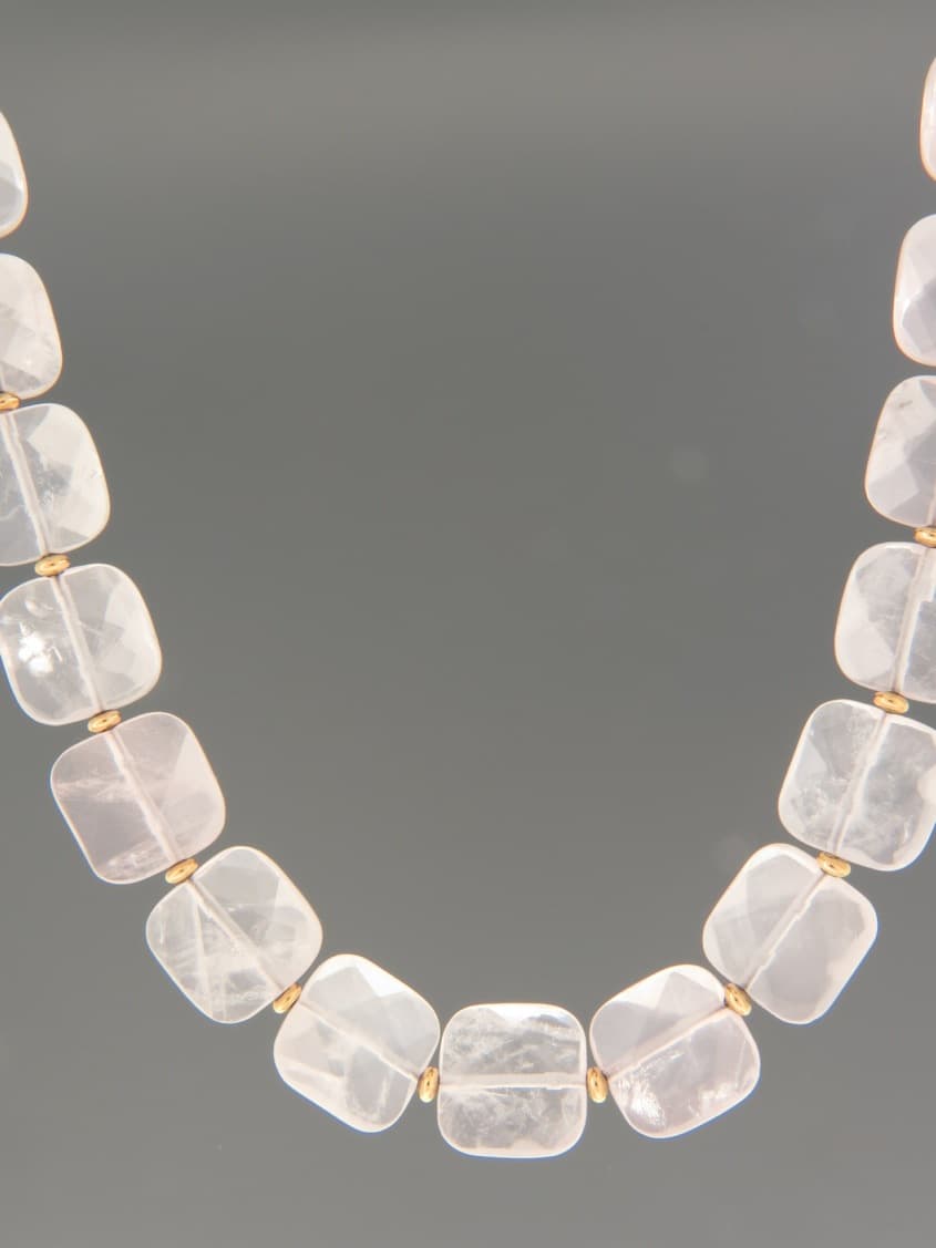 Rose Quartz Necklace - 15mm square faceted stones