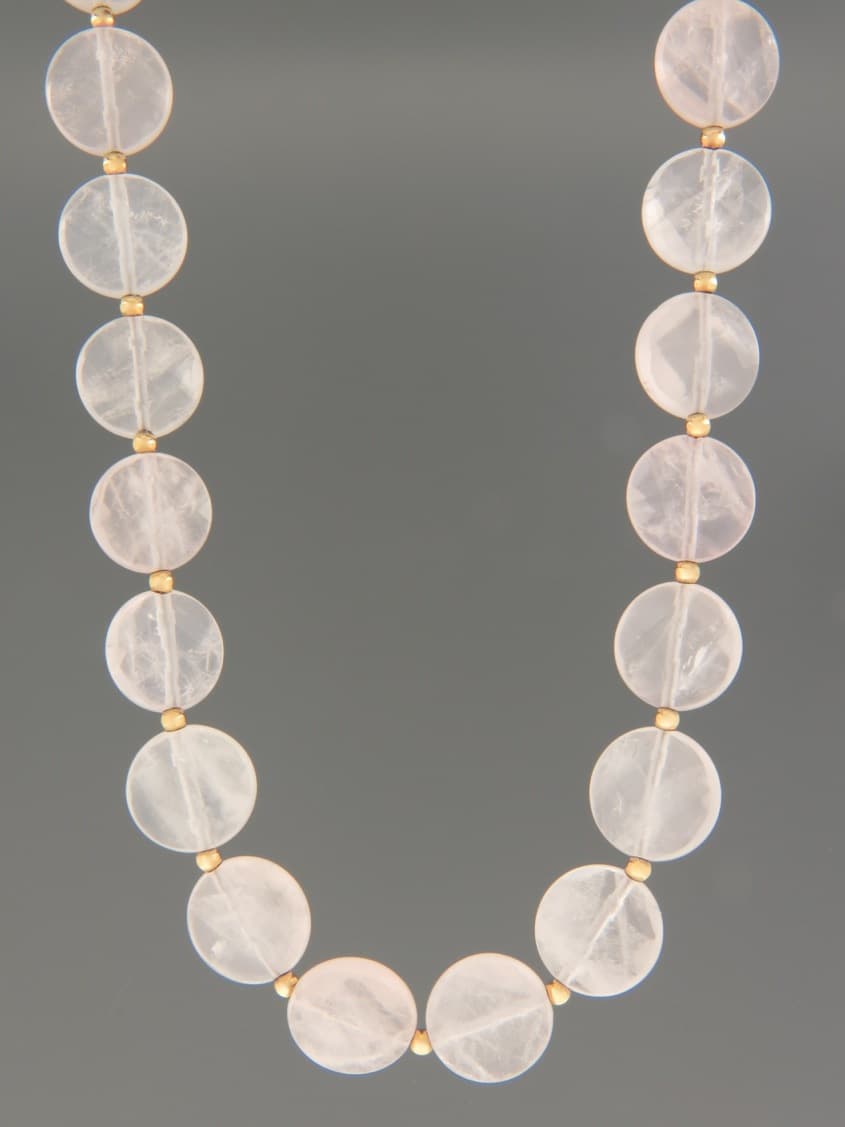 Rose Quartz Necklace - faceted discs with 3mm round beads