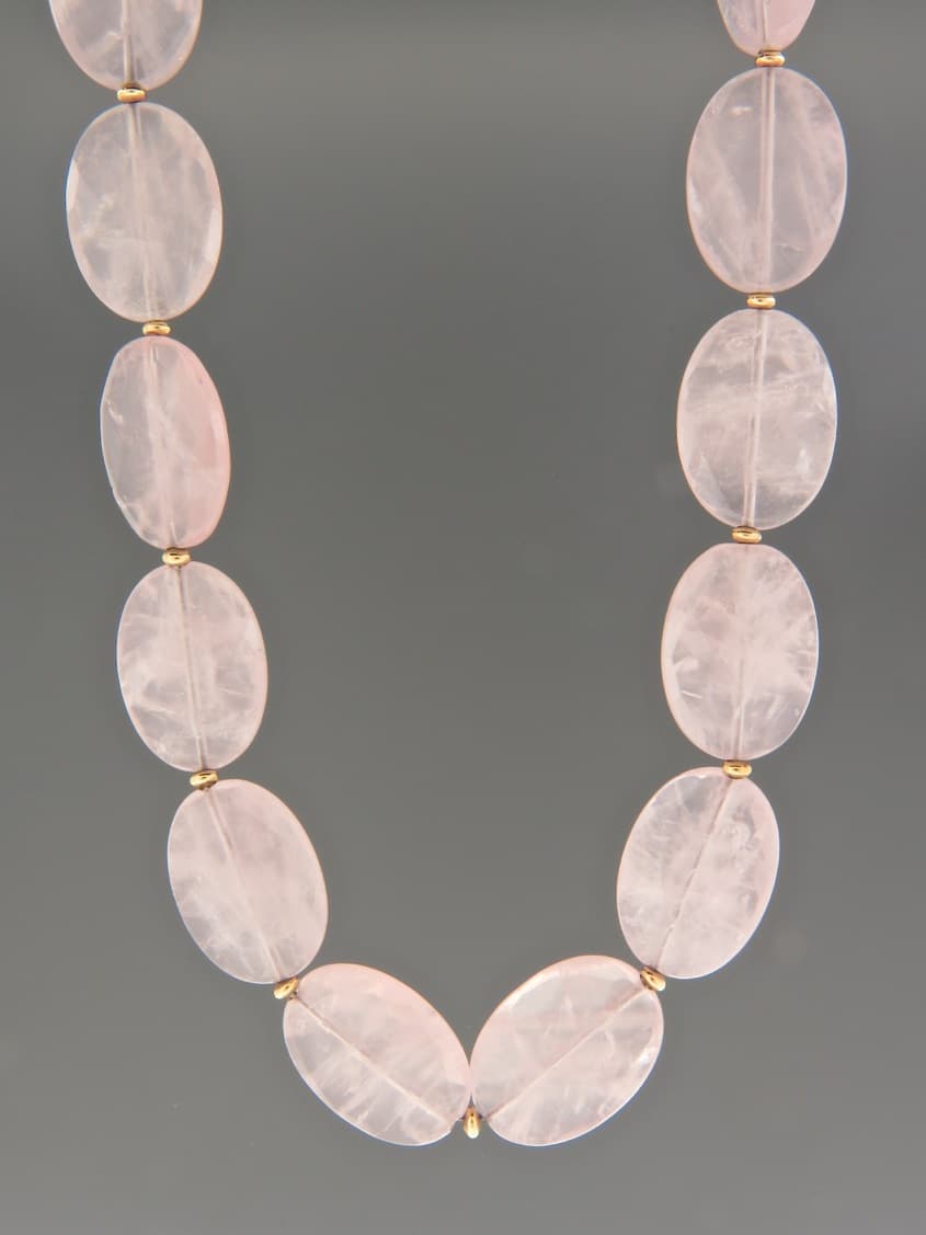 Rose Quartz Necklace - oval faceted stones - 45cm