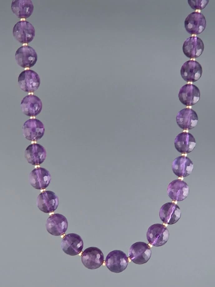 Amethyst Necklace - 8mm round facets with 2mm round beads