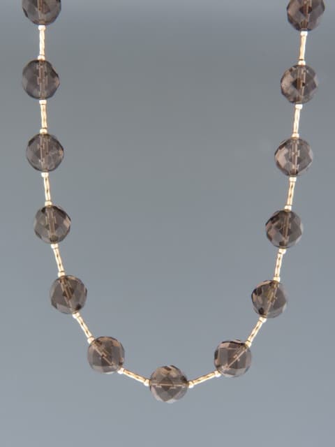 Smokey Quartz Necklace - 10mm round faceted stones