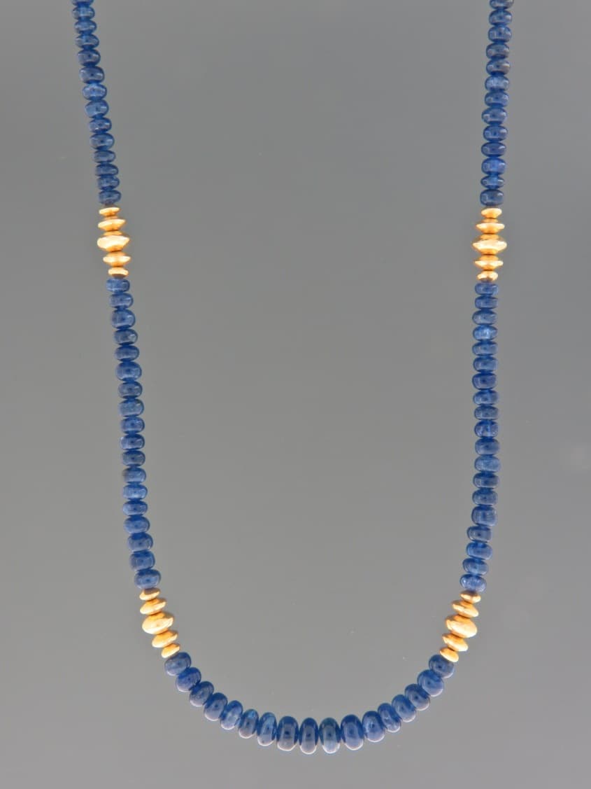 Sapphire Necklace - roundels with gold beads - 46cm