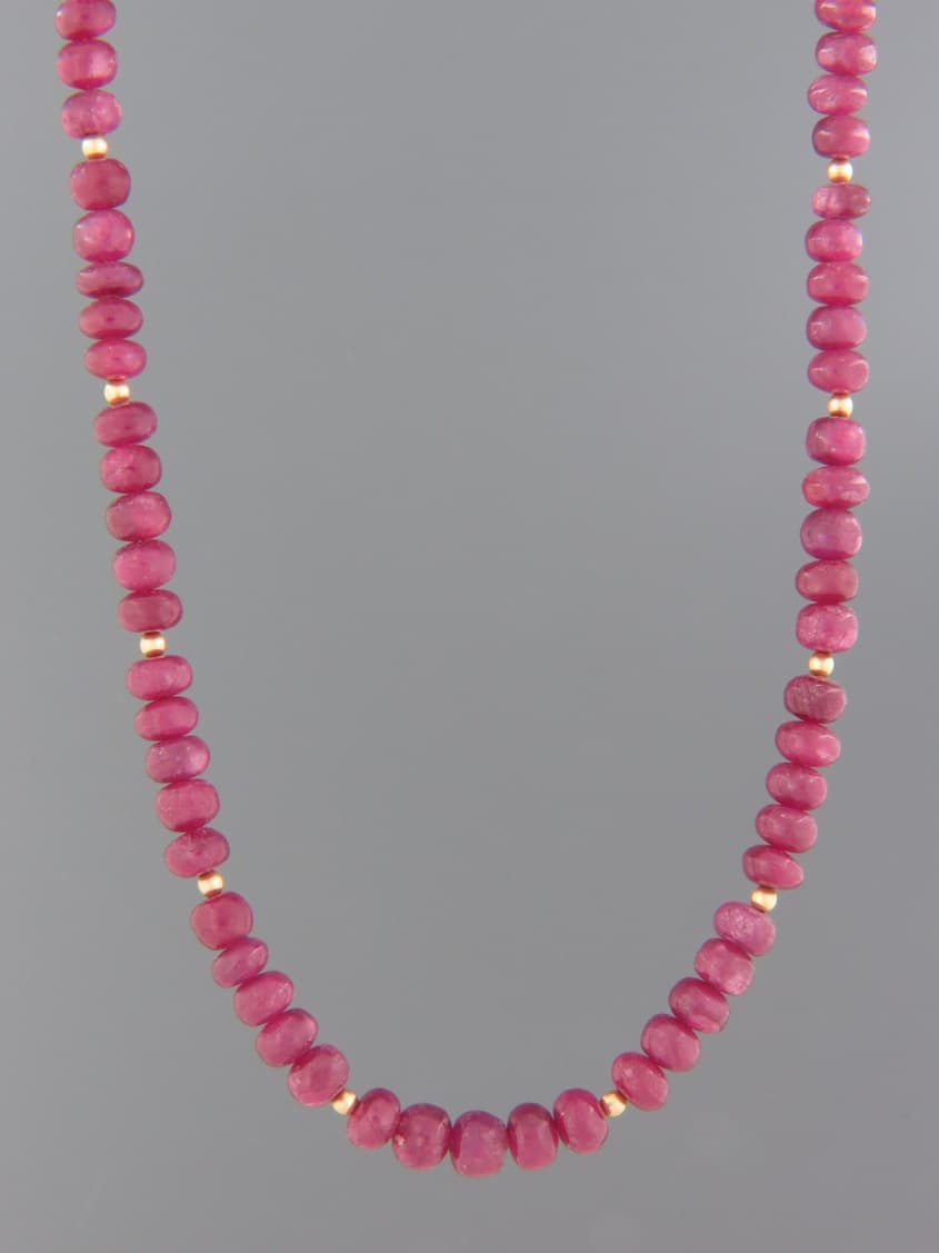 Ruby Necklace - 4mm roundels with gold beads - 49cm