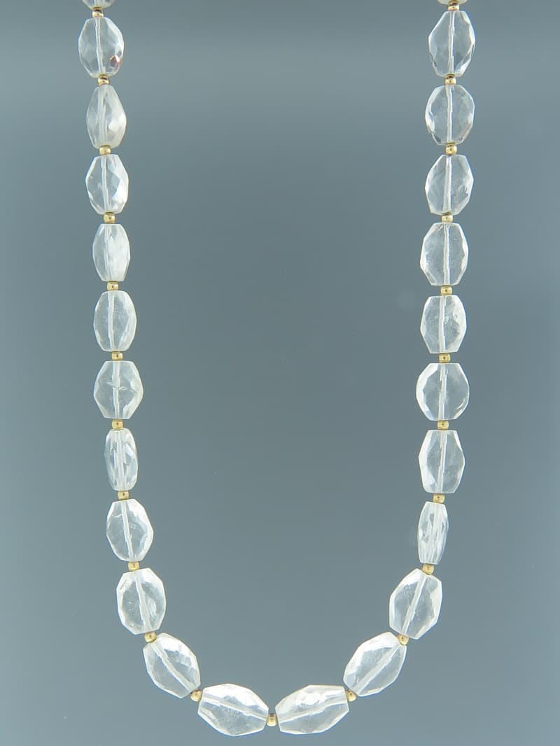 Quartz Crystal Necklace - oval faceted stones - 45cm