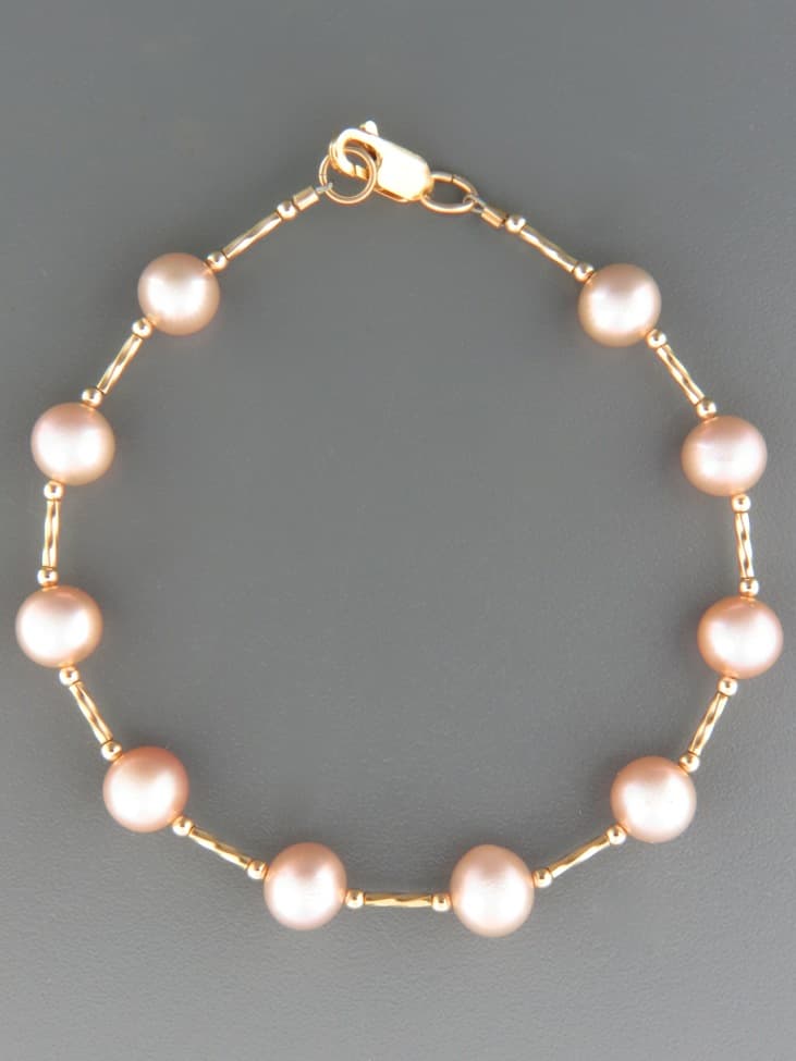 8mm pink Pearl Bracelet with twist beads - YP8HB