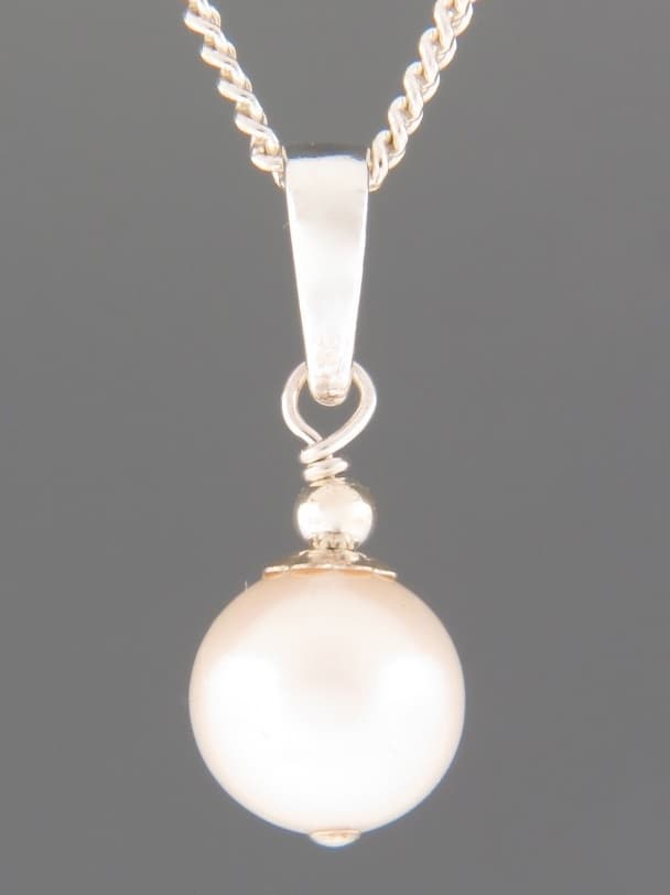 White Pearl Pendant - Sterling Silver - 10mm Pearl