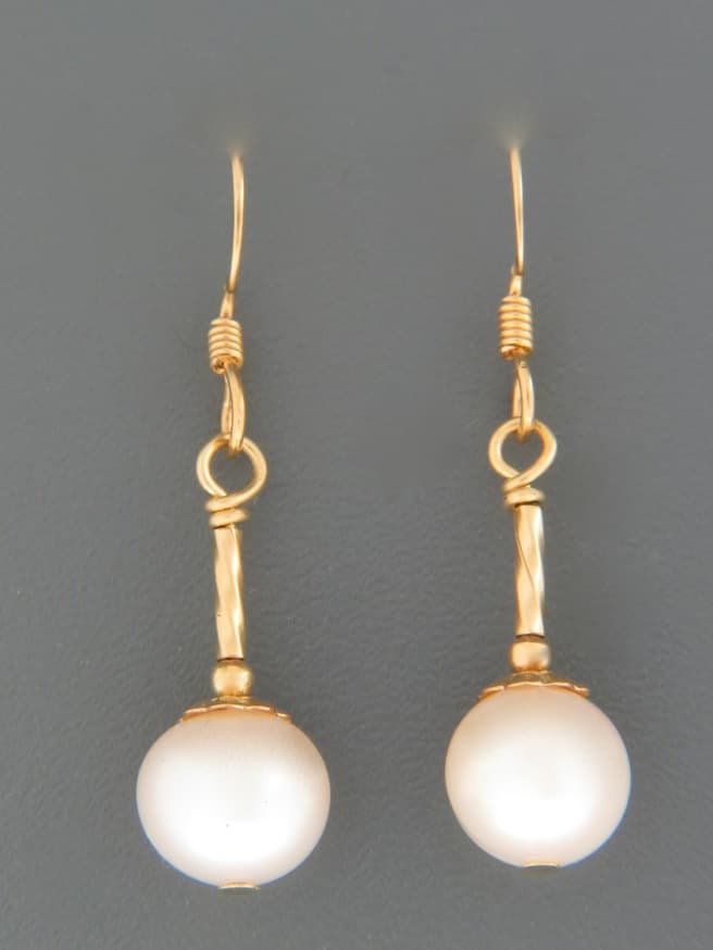 8mm White Pearl Earrings - 14ct Gold Filled - YW8HG