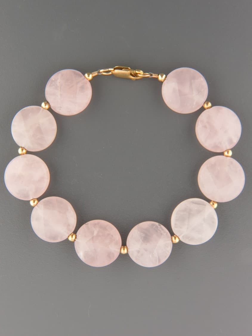 Rose Quartz Bracelet - faceted discs with 3mm round beads