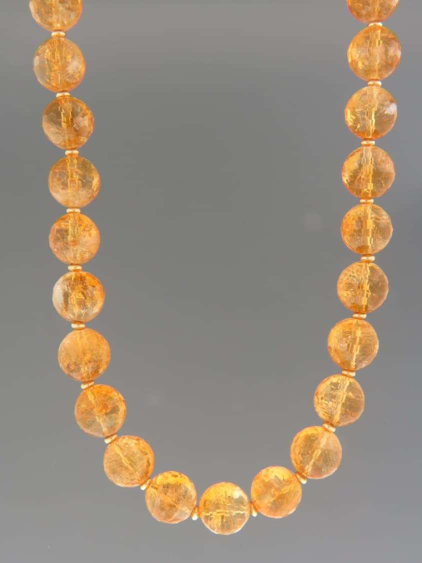 Citrine Necklace - 12mm round faceted with gold beads