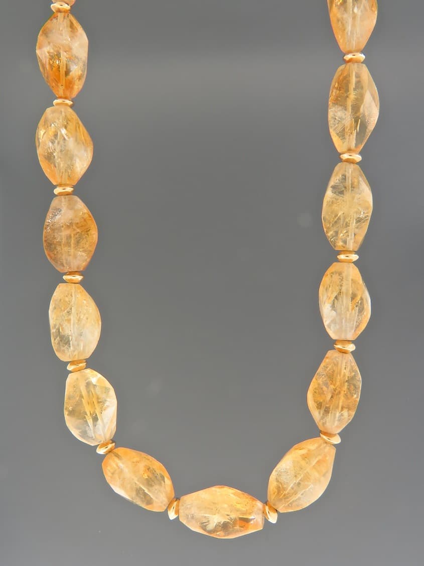 Citrine Necklace - twist facets with gold beads
