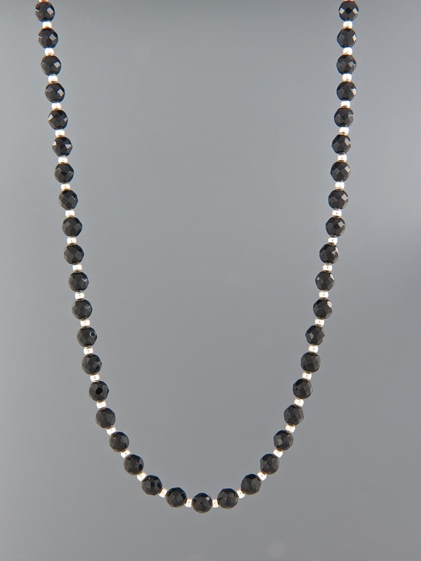 Onyx Necklace - 4mm round faceted stones with Silver beads
