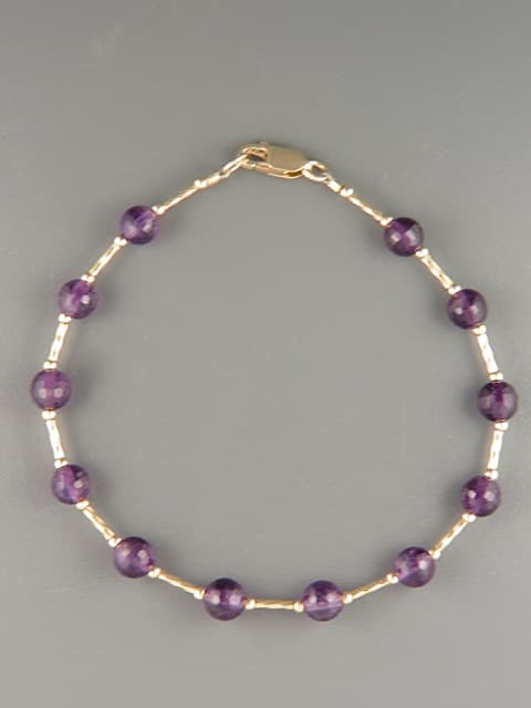 Amethyst Bracelet - 6mm round faceted stones with Gold