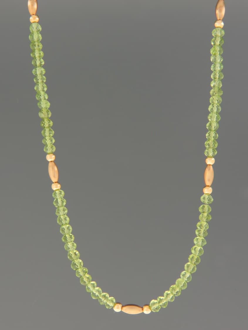 Peridot Necklace - 4mm faceted roundels with gold beads