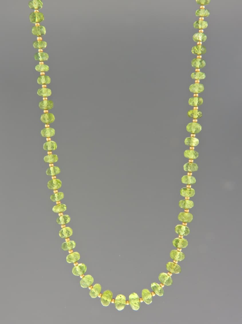 Peridot Necklace - faceted roundels with Gold beads