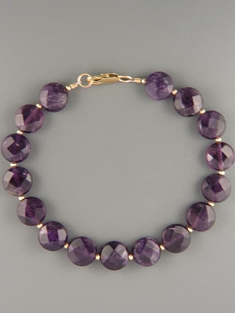 Amethyst Bracelet - 10mm faceted discs