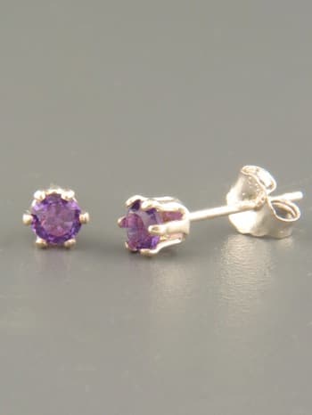 Amethyst Earrings - Sterling Silver stud - 3mm stones
