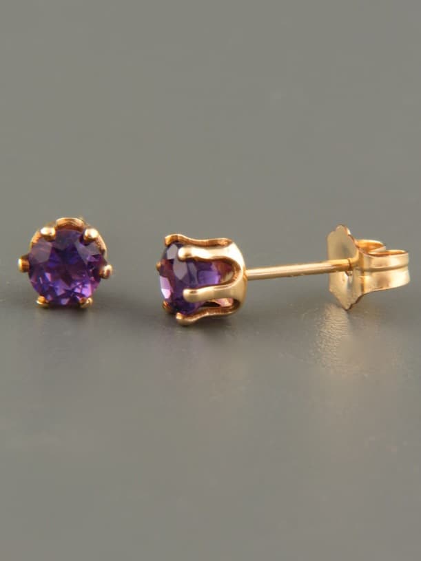 Amethyst Earrings - Gold stud - 4mm stones