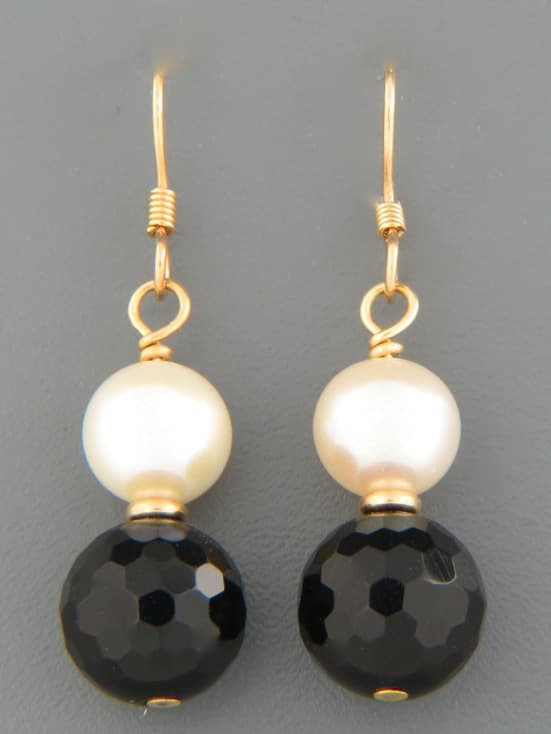 Onyx Earrings with Pearls - 14ct Gold Filled