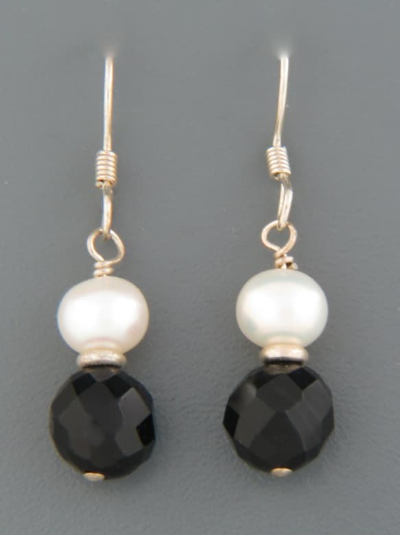 Onyx Earrings with Pearls - Sterling Silver