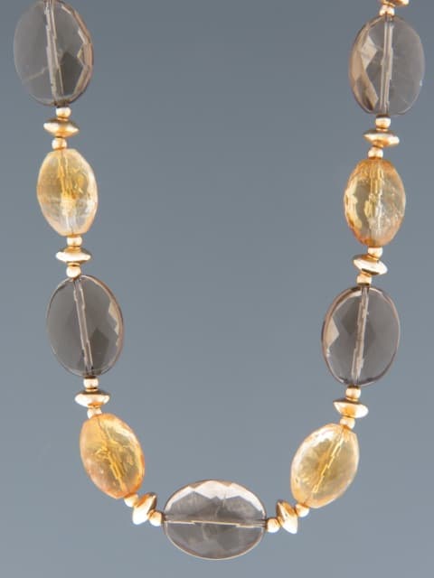 Smokey Quartz &amp; Citrine Necklace - with gold beads - 53cm