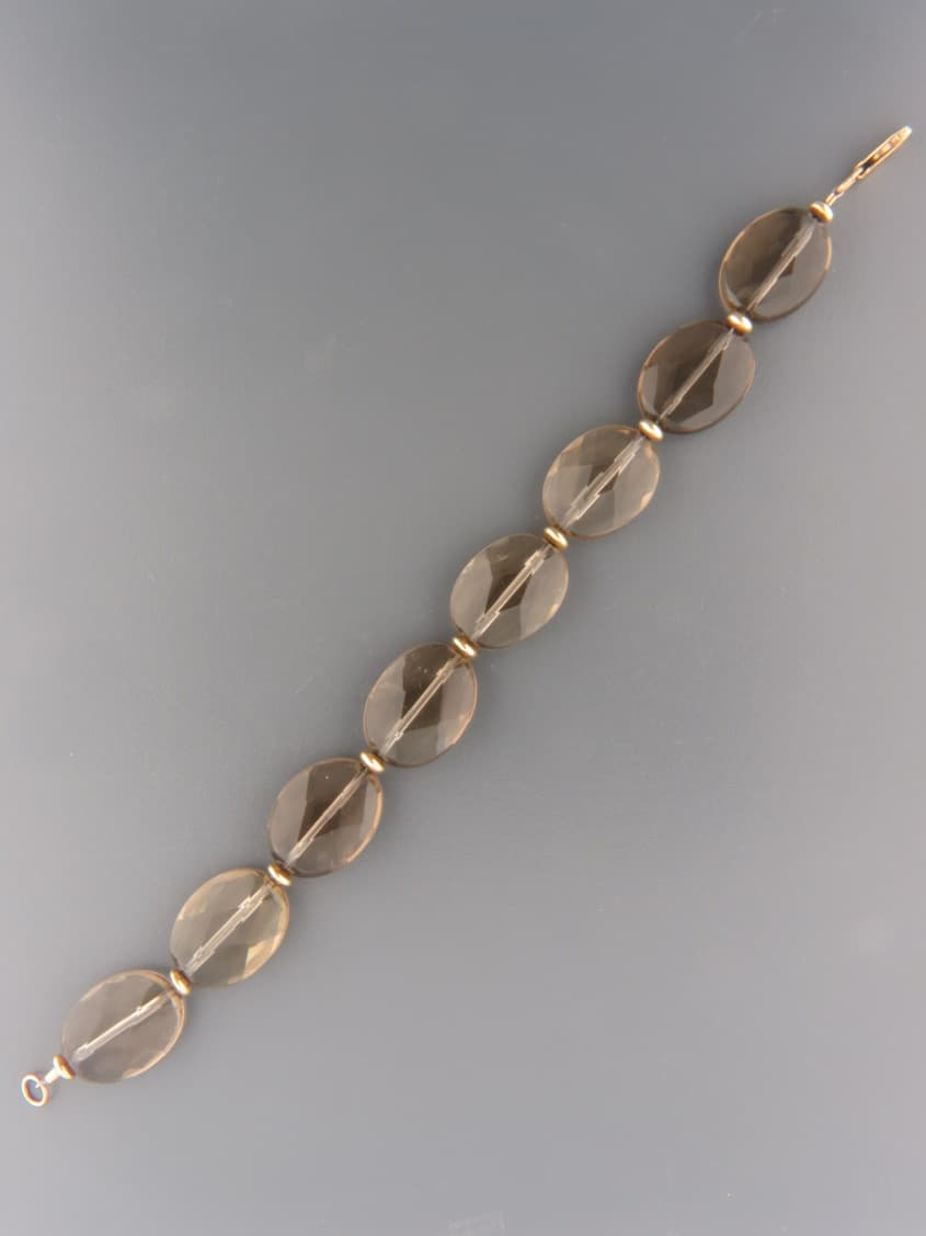 Smokey Quartz Bracelet - oval faceted stones with gold beads