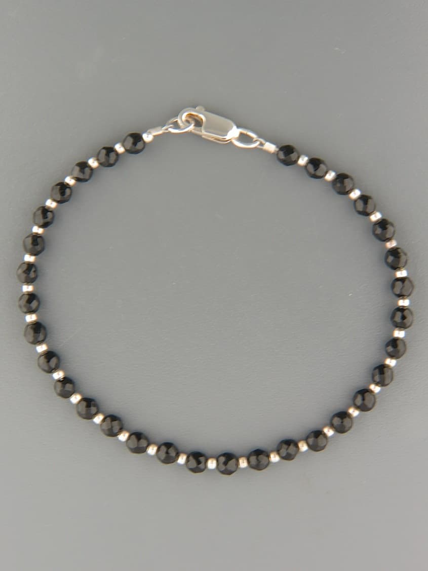 Onyx Bracelet - 4mm round faceted stones with Silver beads