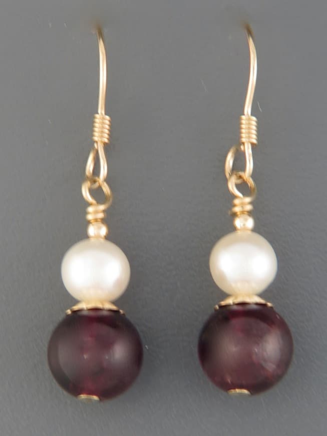 Garnet Earrings with Pearls - 14ct Gold Filled