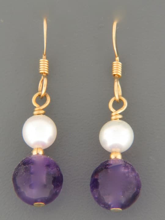 Amethyst Earrings with Pearls - 14ct Gold Filled
