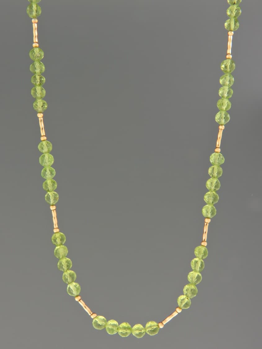 Peridot Necklace - 5mm round faceted stones with Gold beads