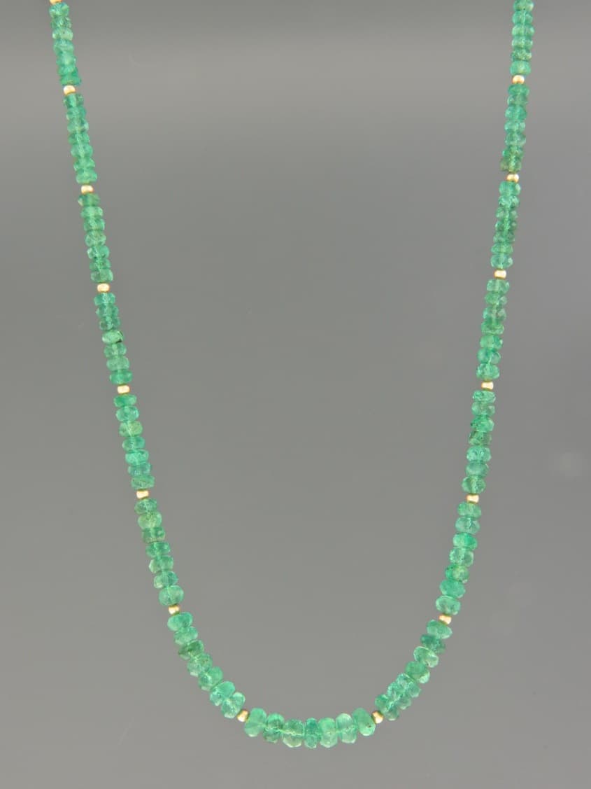 Emerald Necklace - faceted roundels with gold beads