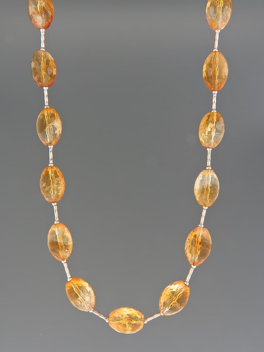 Citrine Necklace - oval faceted stones with Silver beads - 50cm