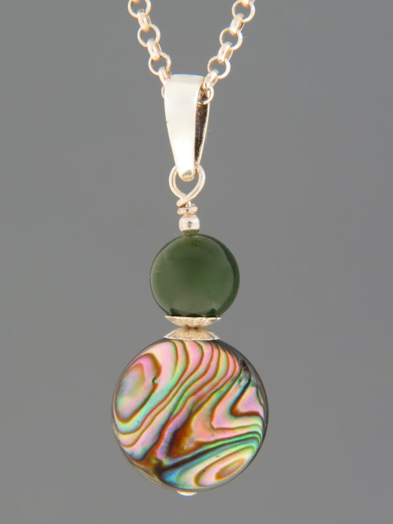 Paua Shell Pendant with Jade - Sterling Silver