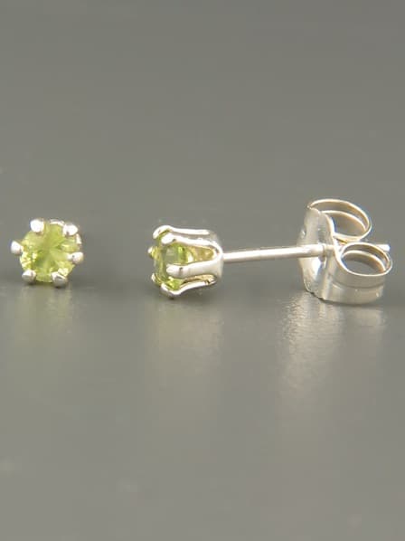 Peridot Earrings - Sterling Silver stud - 3mm stones