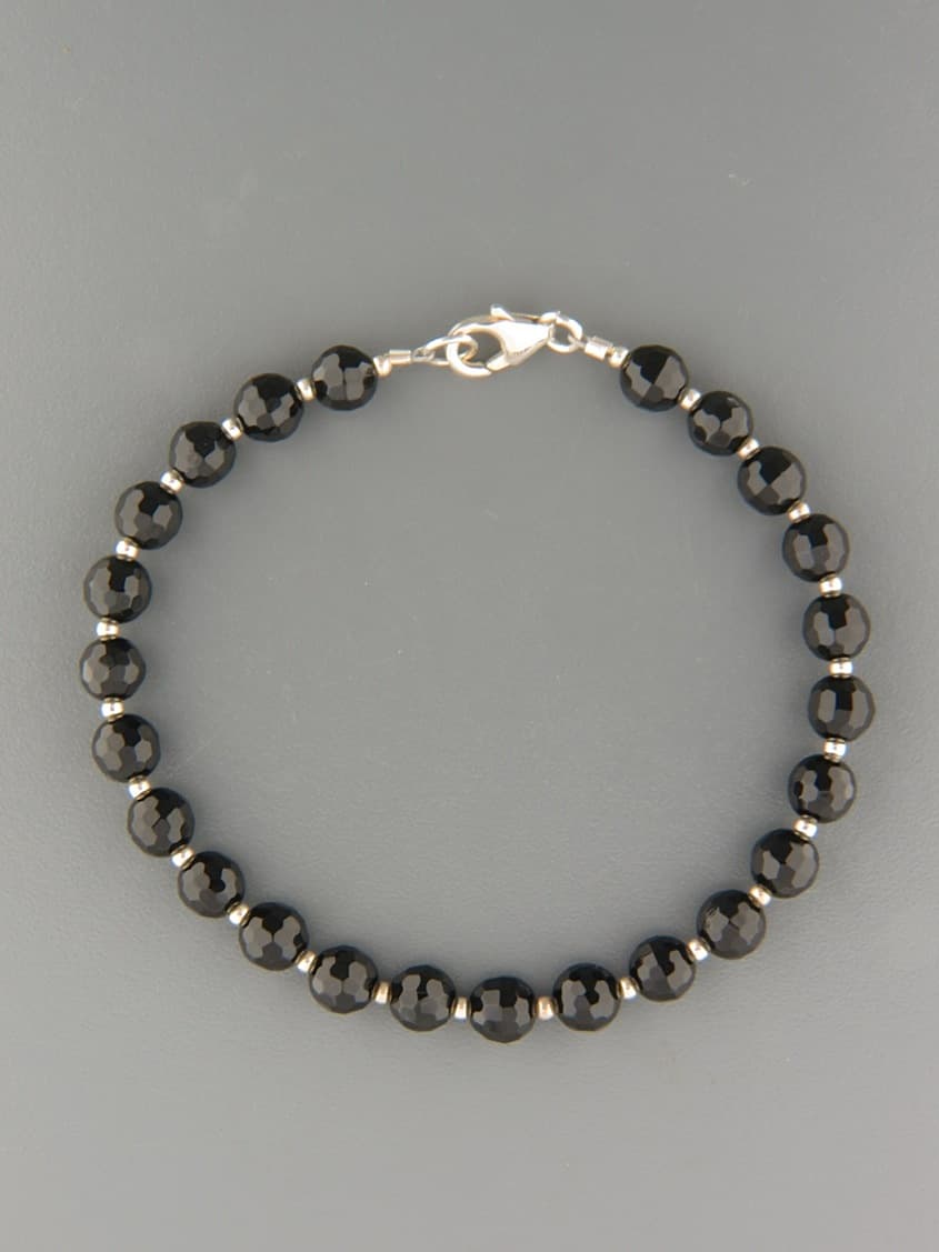 Onyx Bracelet - 6mm round faceted stones with Silver beads