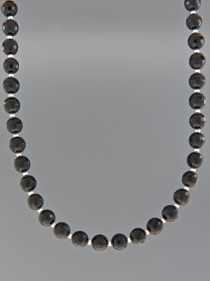 Onyx Necklace - 6mm round faceted stones with Silver beads