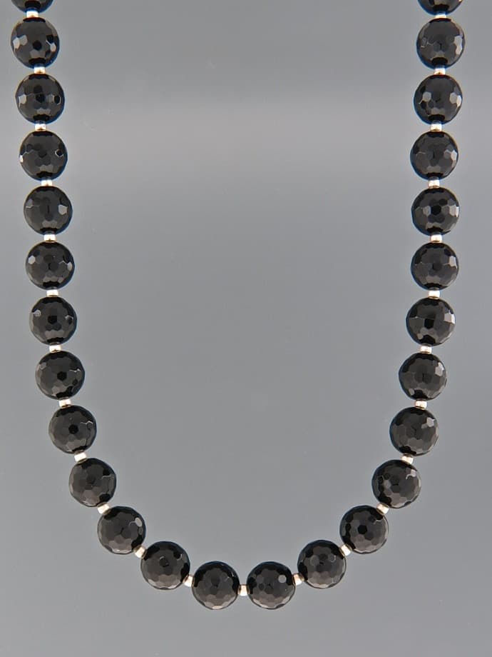 Onyx Necklace - 8mm round faceted stones with Silver beads
