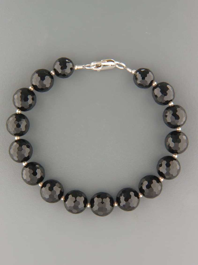 Onyx Bracelet - 10mm round faceted stones with Silver beads
