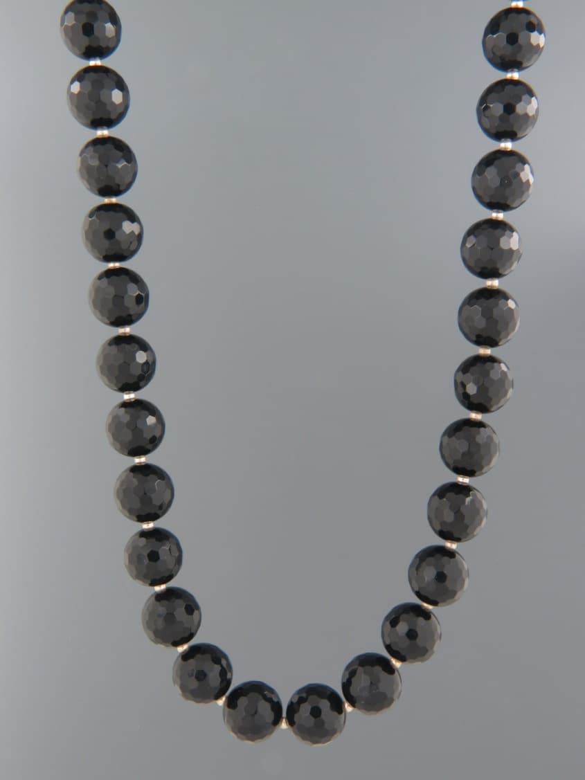 Onyx Necklace - 10mm round faceted stones with Silver beads