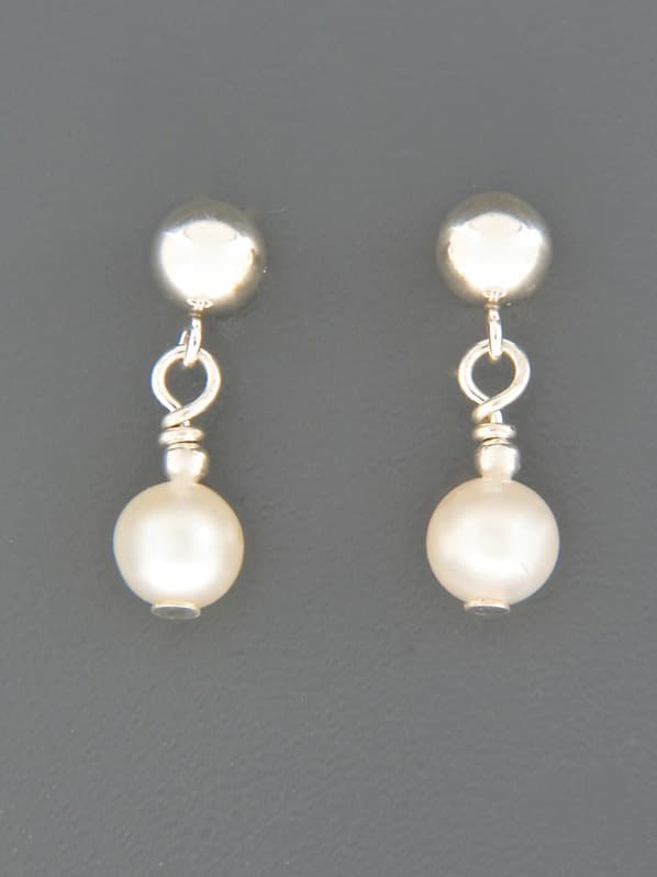 6mm White Pearl stud Earrings - Sterling Silver - YW6ZZS