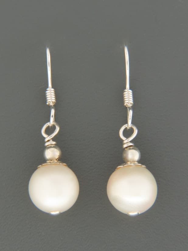 8mm White Pearl Earrings - Sterling Silver - YW8S