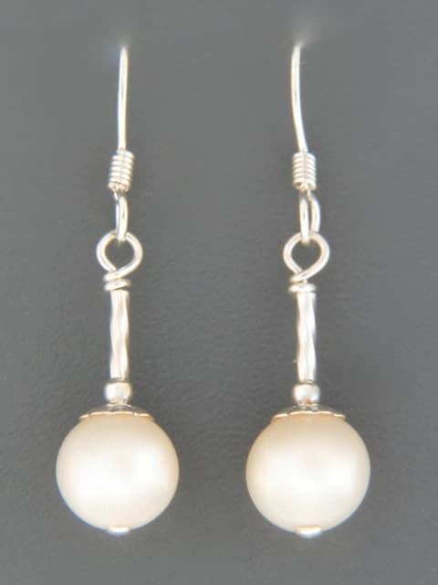 8mm White Pearl Earrings - Sterling Silver - YW8HS