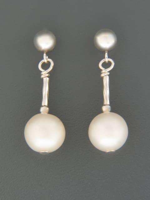 8mm White Pearl stud Earrings - Sterling Silver - YW8HZZS