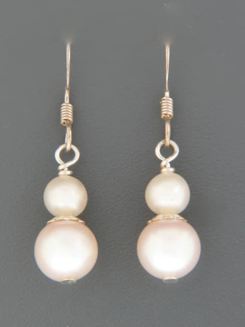 8mm & 6mm White Pearl Earrings - Sterling Silver - YW8R6S