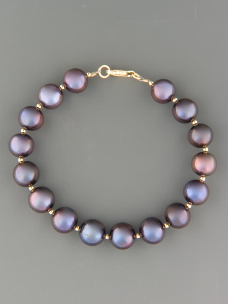 10mm dark Pearl Bracelet with 2mm round beads