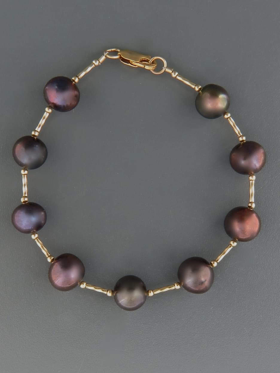 10mm dark Pearl Bracelet with twist beads