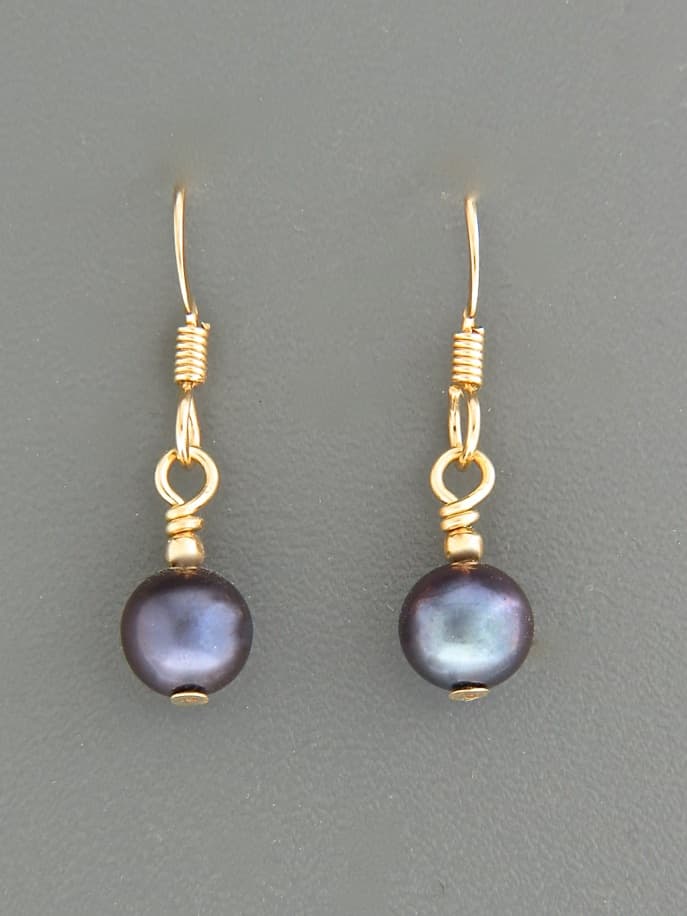 6mm Dark Pearl Earrings - 14ct Gold Filled - YD6G