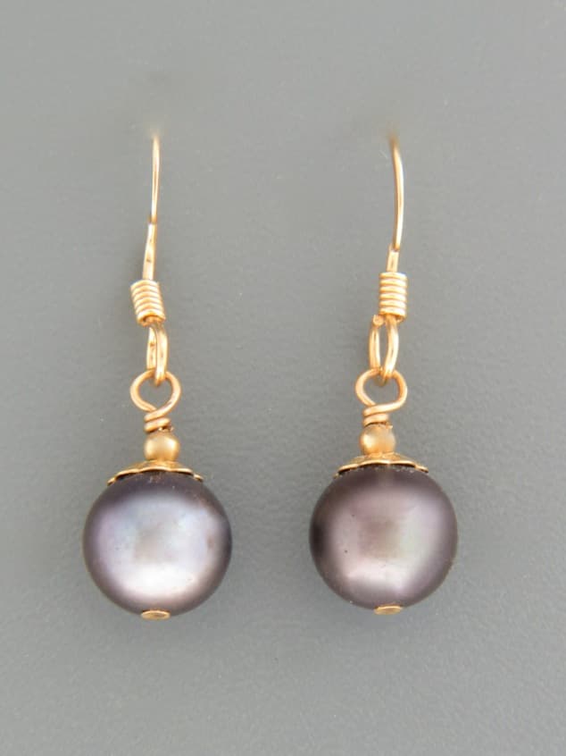 8mm Dark Pearl Earrings - 14ct Gold Filled - YD8G
