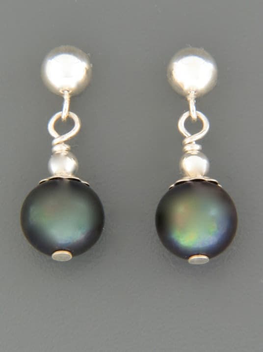 8mm Dark Pearl stud Earrings - Sterling Silver - YD8ZZS